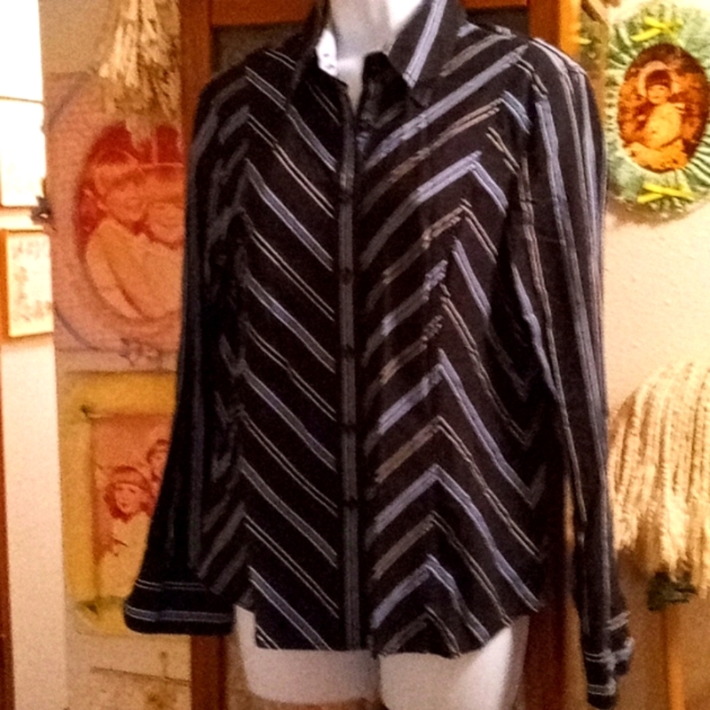 Vintage 90's,Tommy Hilfiger,Black with Blue,Geometric Striped,Button Down Shirt
